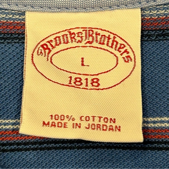 Brooks Brothers 1818 Blue Striped Cotton Pique Henley L - Picture 6 of 9